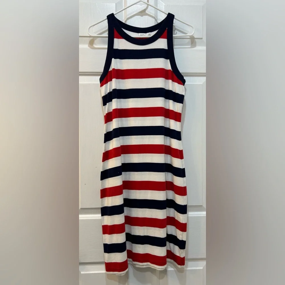 Women's Cotton Blend Dress Patriotic Red White Navy Sleeveless Popover Sz M - Picture 1 of 7